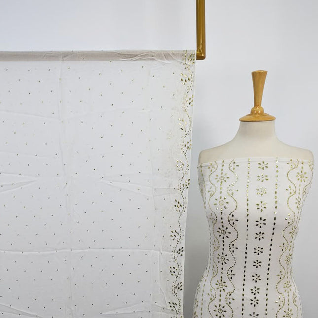 Bamber Chiffon with Full Jaal Golden Mukesh Work 2PC Unstitched