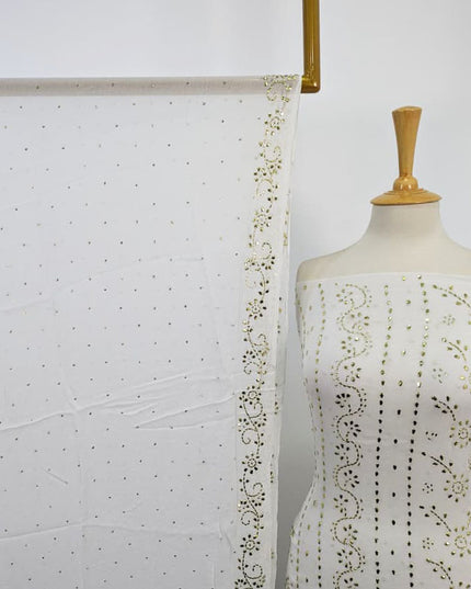 Handmade Premium Bamber Chiffon with Full Jaal Golden Mukesh Work 2PC Unstitched