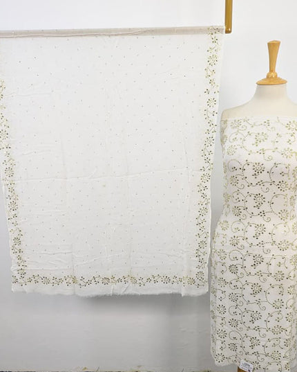 Fancy Bamber Chiffon with Full Jaal Golden Mukesh Work 2PC Unstitched