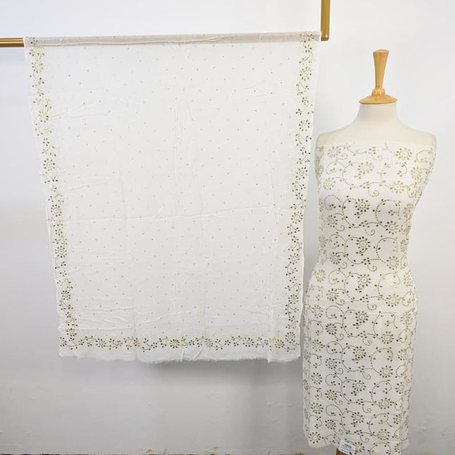 Fancy Bamber Chiffon with Full Jaal Golden Mukesh Work 2PC Unstitched