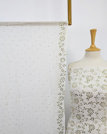 Fancy Bamber Chiffon with Full Jaal Golden Mukesh Work 2PC Unstitched