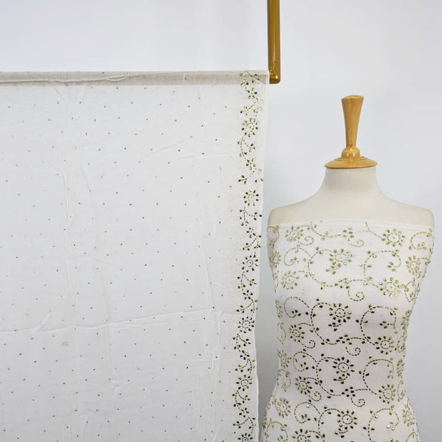 Fancy Bamber Chiffon with Full Jaal Golden Mukesh Work 2PC Unstitched