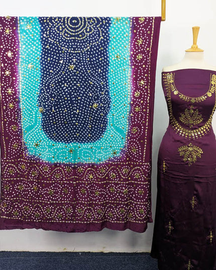 Fancy Shamooz Silk With Mukesh Work And Chunnri Dupatta 2PC Unstitched