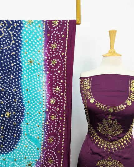 Fancy Shamooz Silk With Mukesh Work And Chunnri Dupatta 2PC Unstitched