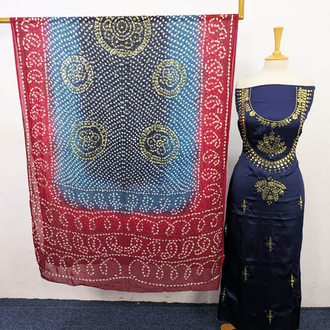 Handmade Shamooz Silk With Mukesh Work And Chunnri Dupatta 2PC Unstitched