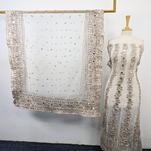 Fancy Net with Handmade Gotta + Mirror Work Frock 2Pc Unstitched