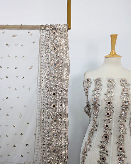 Fancy Net with Handmade Gotta + Mirror Work Frock 2Pc Unstitched