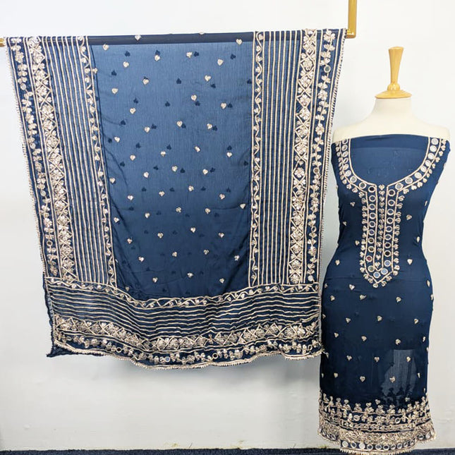 Chiffon with Gotta + Mirror Work & 4 Sided Border Dupatta 2PC Unstitched