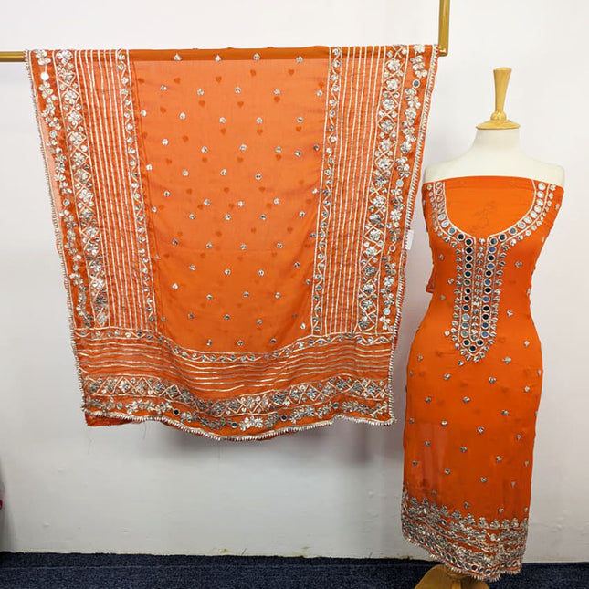 Chiffon with Gotta + Mirror Work & 4 Sided Border Dupatta 2PC Unstitched