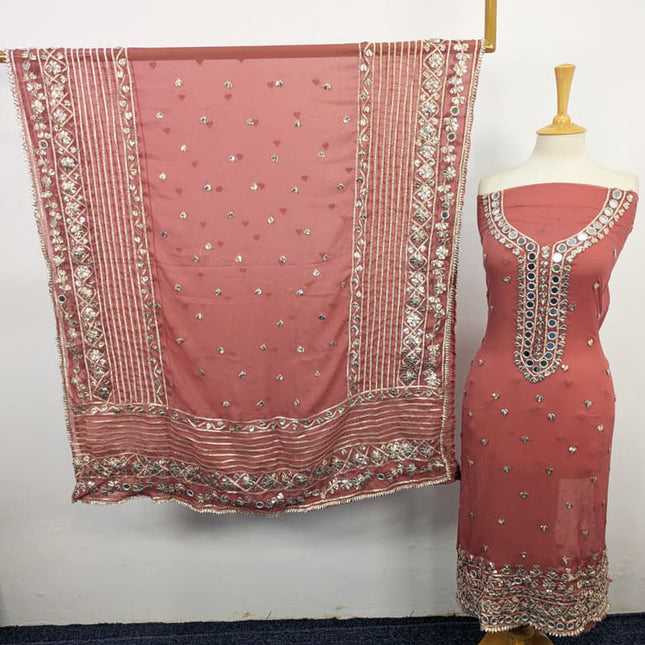 Chiffon with Gotta + Mirror Work & 4 Sided Border Dupatta 2PC Unstitched