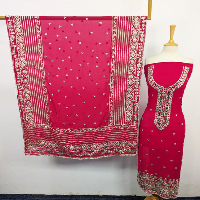 Chiffon with Gotta + Mirror Work & 4 Sided Border Dupatta 2PC Unstitched