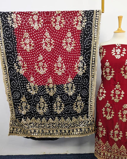 Handmade Silk with Golden Gotta Work & Chunnri Dupatta 2PC Unstitched