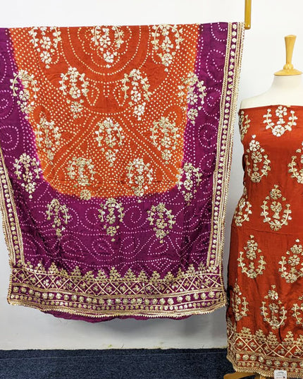 Handmade Silk with Golden Gotta Work & Chunnri Dupatta 2PC Unstitched