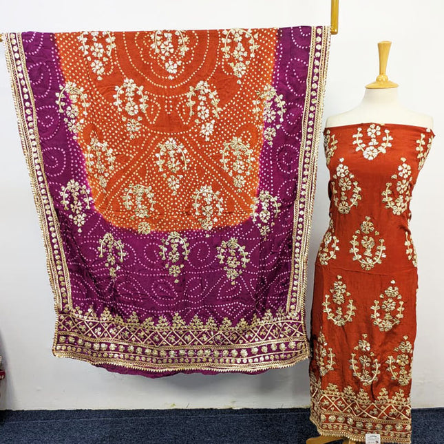 Handmade Silk with Golden Gotta Work & Chunnri Dupatta 2PC Unstitched