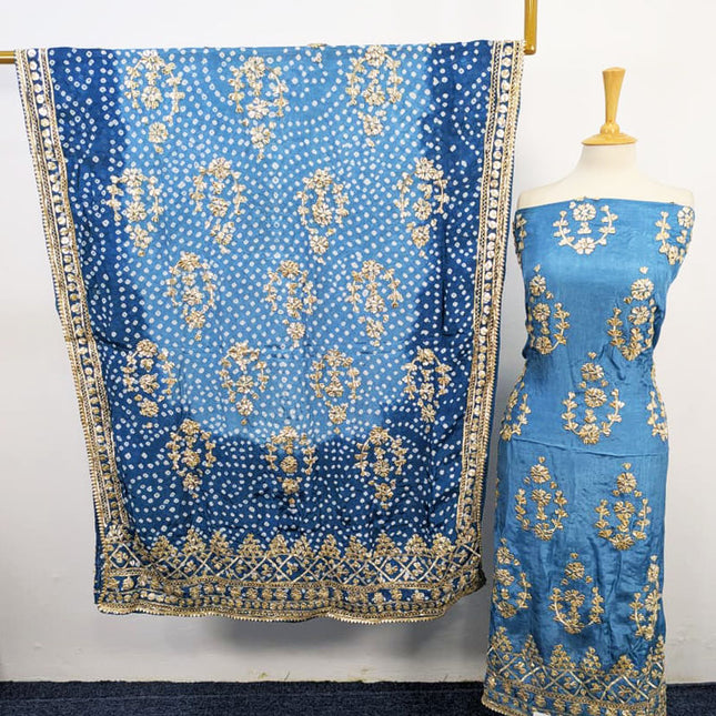 Handmade Silk with Golden Gotta Work & Chunnri Dupatta 2PC Unstitched