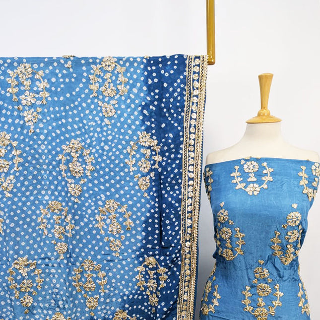 Handmade Silk with Golden Gotta Work & Chunnri Dupatta 2PC Unstitched