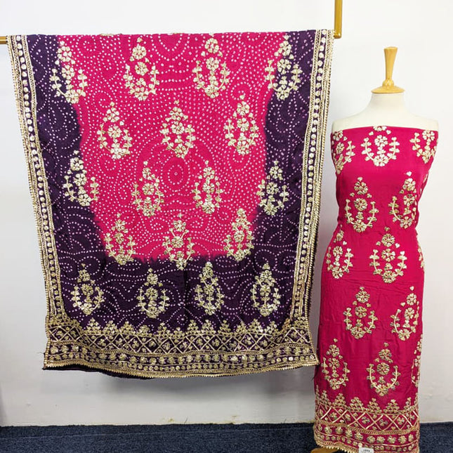 Handmade Silk with Golden Gotta Work & Chunnri Dupatta 2PC Unstitched