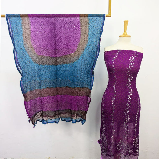 Pure China Crinkle with Chunnri Mukesh Work 2PC Unstitched