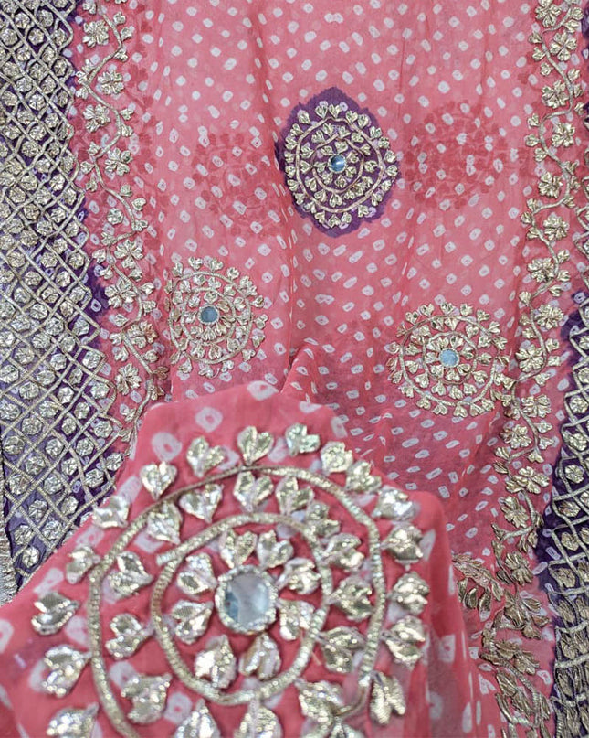 Fancy Bamber Chiffon With Chunnri Gotta And Mirror Work Dupatta