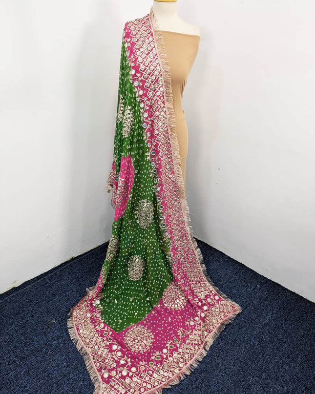 Fancy Bamber Chiffon With Chunnri Gotta And Mirror Work Dupatta