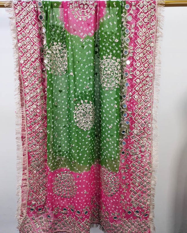 Fancy Bamber Chiffon With Chunnri Gotta And Mirror Work Dupatta