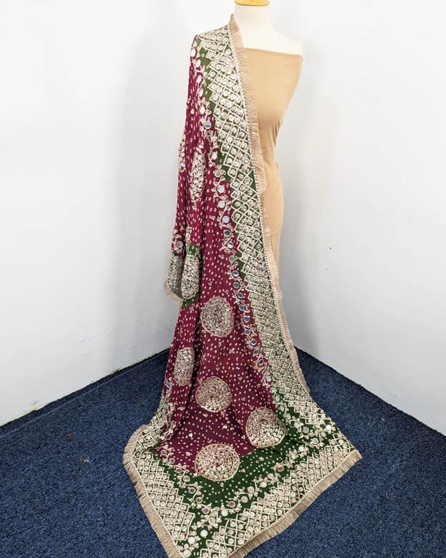 Fancy Bamber Chiffon With Chunnri Gotta And Mirror Work Dupatta