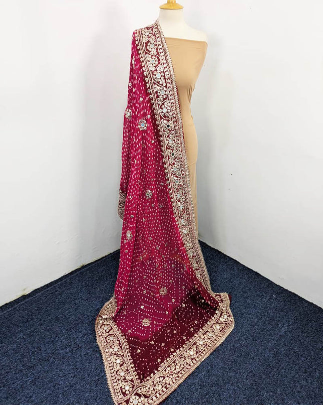 Bamber Chiffon With Chunnri Gotta And Mirror Work Dupatta