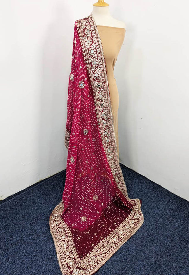 Bamber Chiffon With Chunnri Gotta And Mirror Work Dupatta