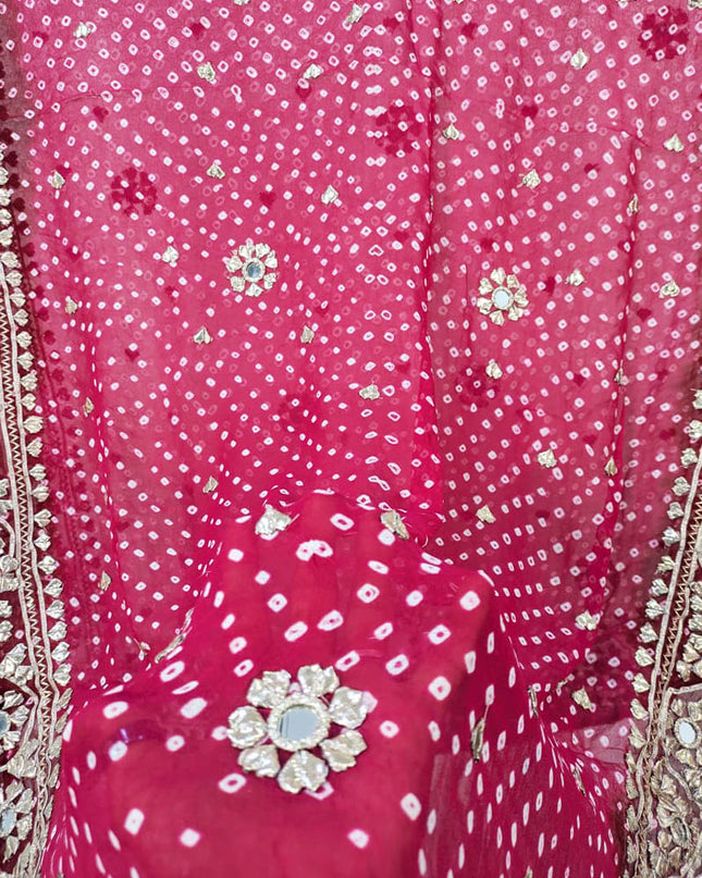 Bamber Chiffon With Chunnri Gotta And Mirror Work Dupatta