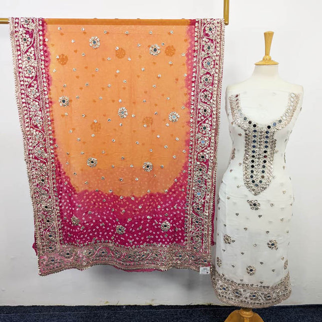 Fancy Chiffon Gotta Gala and Mirror Work With Chunnri Dupatta 2PC Unstitched