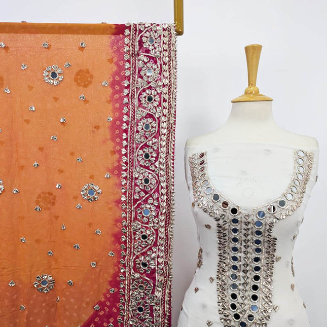 Fancy Chiffon Gotta Gala and Mirror Work With Chunnri Dupatta 2PC Unstitched