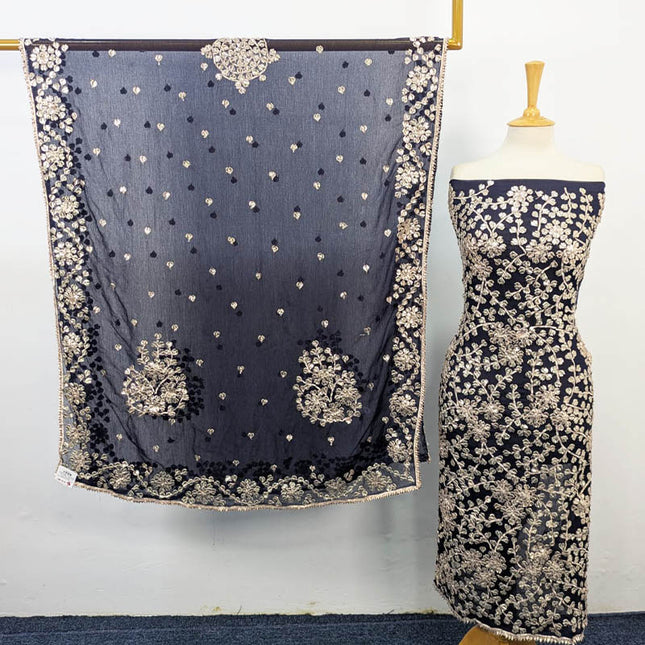 Chiffon Full Jaal Gotta Work with 4 Sided Border Dupatta 2PC Unstitched