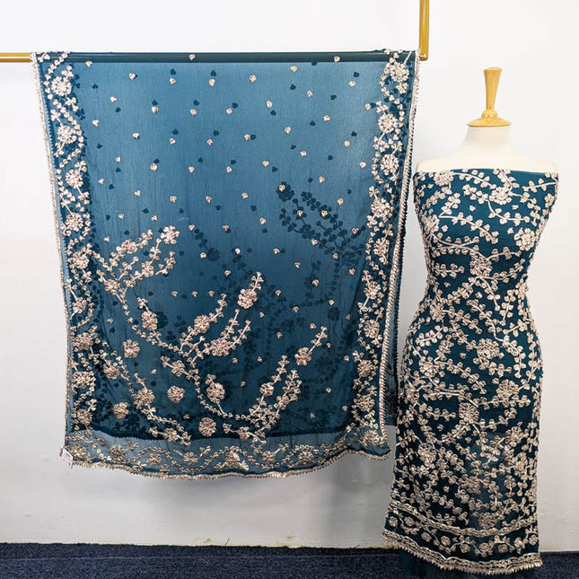 Fancy Handmade Chiffon with Full Jaal Gotta Work 2PC Unstitched