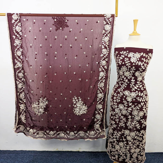 Chiffon Full Jaal Gotta Work with 4 Sided Border Dupatta 2PC Unstitched