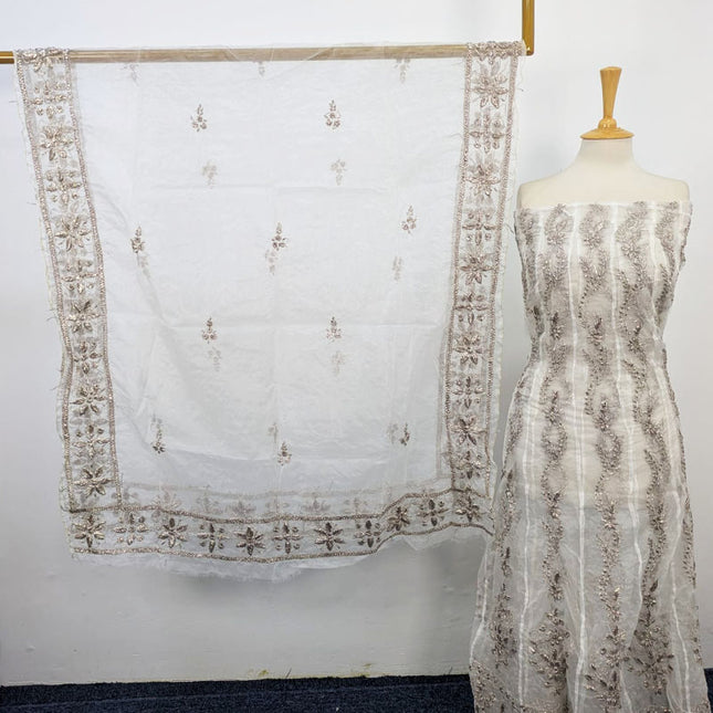 Handmade Gotta Work Dyeable Organza Frock 2PC Unstitched