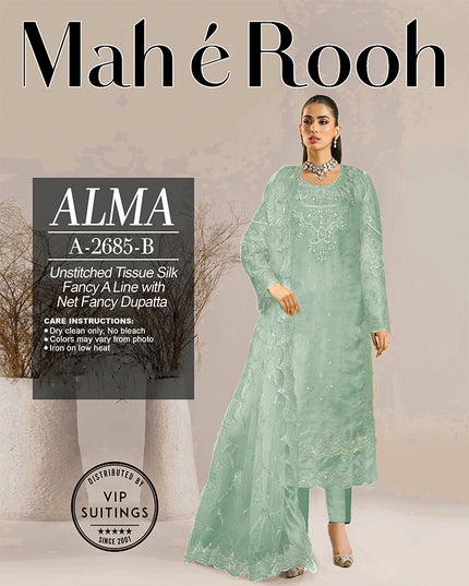 Embroidered Tissue Silk with Fancy Net Dupatta 3PC Unstitched - Mah e Rooh Vol-A2685