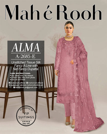 Embroidered Tissue Silk with Fancy Net Dupatta 3PC Unstitched - Mah e Rooh Vol-A2685