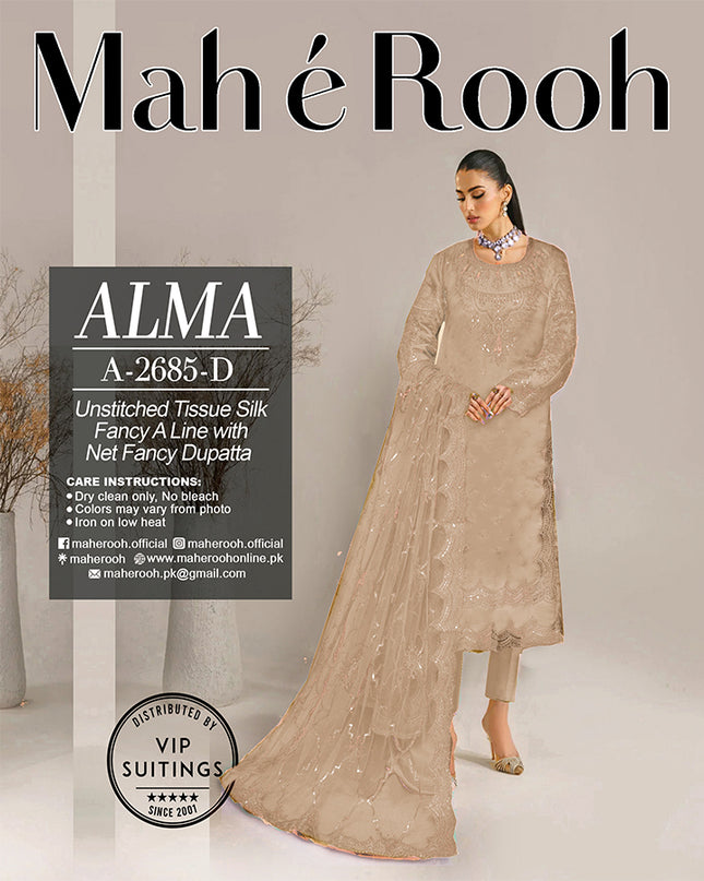 Embroidered Tissue Silk with Fancy Net Dupatta 3PC Unstitched - Mah e Rooh Vol-A2685