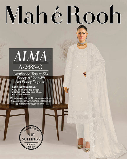 Embroidered Tissue Silk with Fancy Net Dupatta 3PC Unstitched - Mah e Rooh Vol-A2685