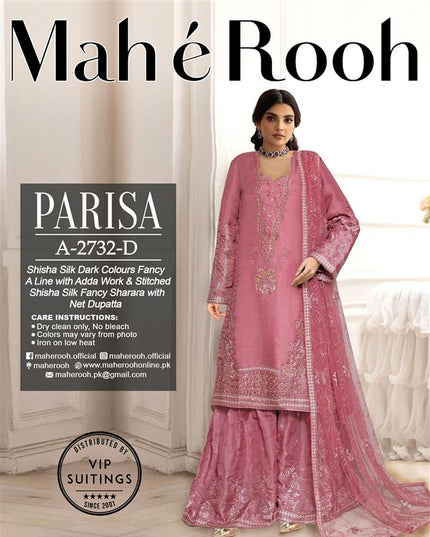 Adda Work Shisha Silk with Fancy Stitched Sharara - Mah e Rooh Vol A-2732