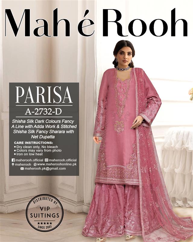 Adda Work Shisha Silk with Fancy Stitched Sharara - Mah e Rooh Vol A-2732