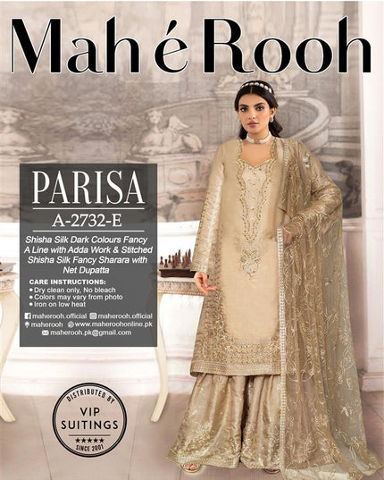 Adda Work Shisha Silk with Fancy Stitched Sharara - Mah e Rooh Vol A-2732