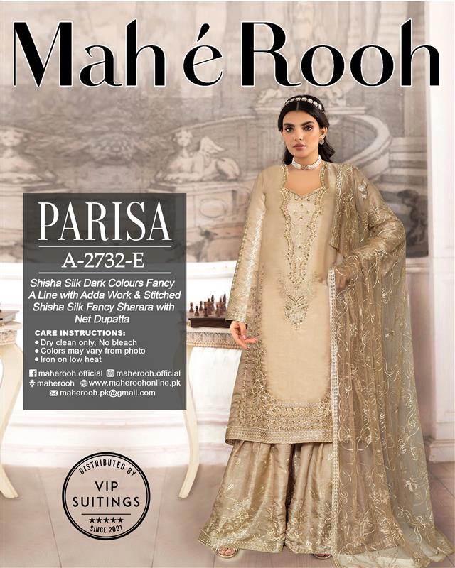 Adda Work Shisha Silk with Fancy Stitched Sharara - Mah e Rooh Vol A-2732