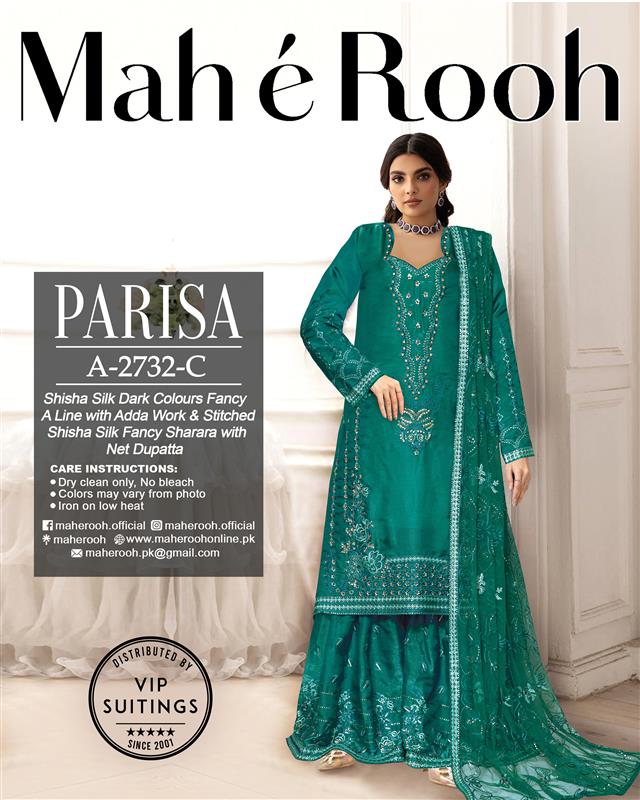 Adda Work Shisha Silk with Fancy Stitched Sharara - Mah e Rooh Vol A-2732