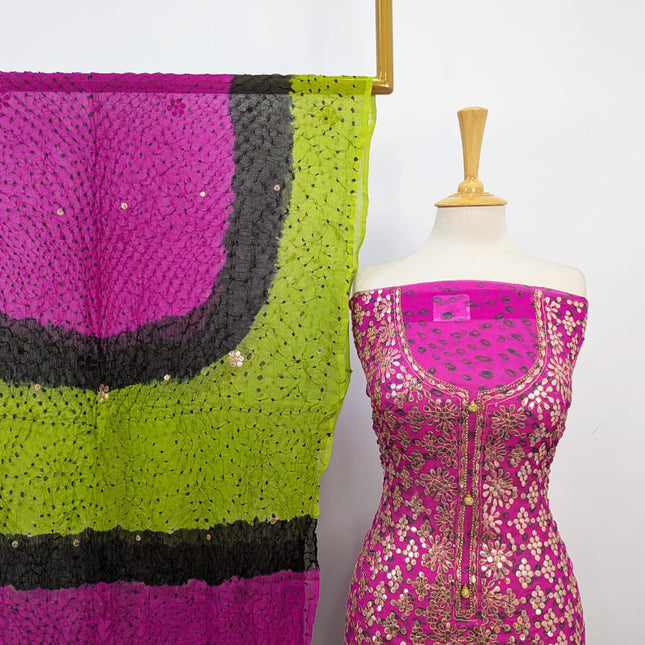 Pure China Crinkle with Chunnri + Press Gotta Work 2PC Unstitched