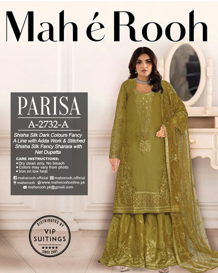 Adda Work Shisha Silk with Fancy Stitched Sharara - Mah e Rooh Vol A-2732