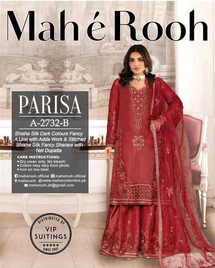 Adda Work Shisha Silk with Fancy Stitched Sharara - Mah e Rooh Vol A-2732