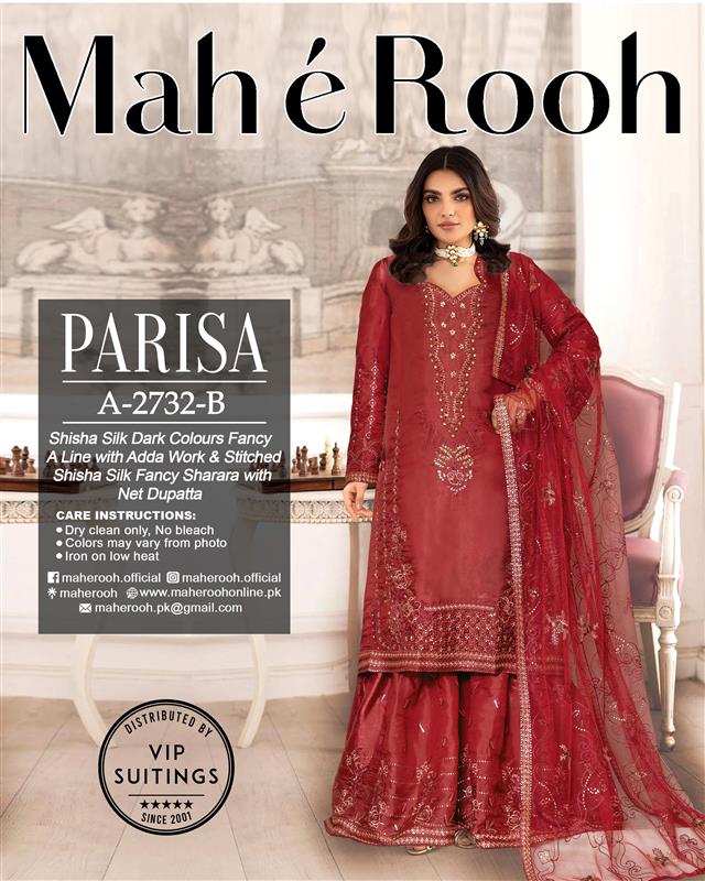 Adda Work Shisha Silk with Fancy Stitched Sharara - Mah e Rooh Vol A-2732