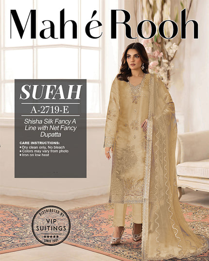 Fancy Embroidered Shisha Silk with Net Dupatta - Mah e Rooh Vol A-2719