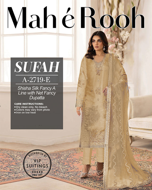 Fancy Embroidered Shisha Silk with Net Dupatta - Mah e Rooh Vol A-2719